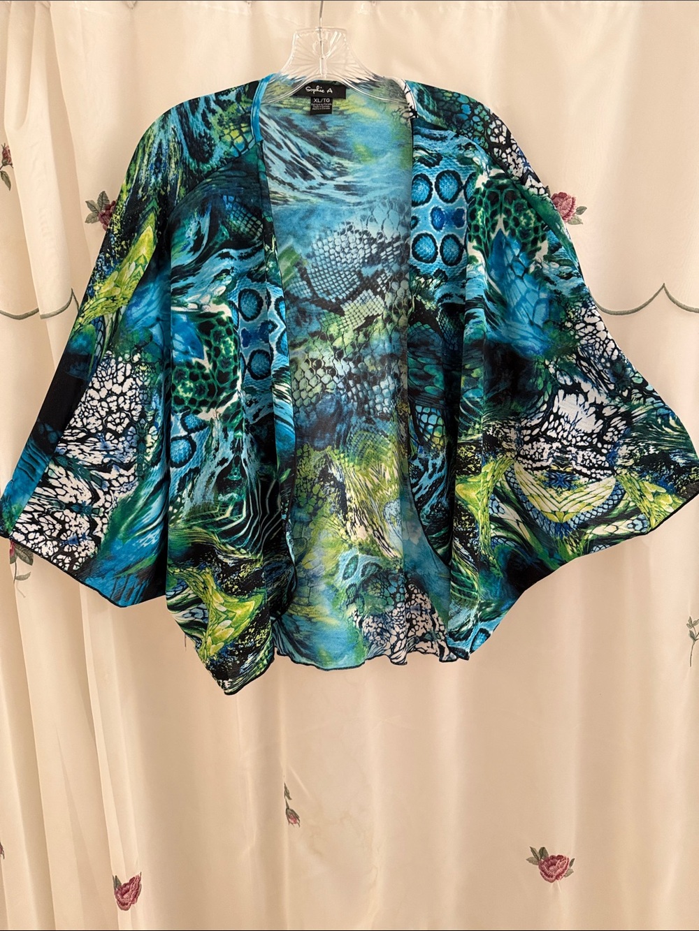 Blue Teal Printed Open-Front Kimono Tunic